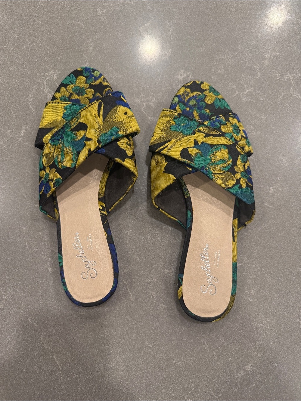 Seychelles Yellow Floral Cross-Band Mules
